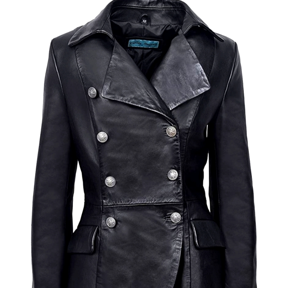 Carrie Hoxton Genuine Leather Long Back Gothic Style Dovetail Coat, US 4/UK 8